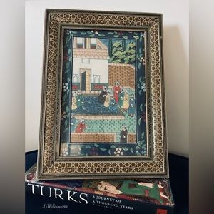Marquetry Framed Authentic Persian Fabric Painting | Traditional Persian Folk|